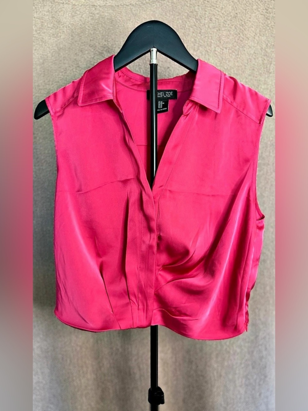 Rachel Zoe Fuchsia Pink Sleeveless Collared Draped Blouse Top M